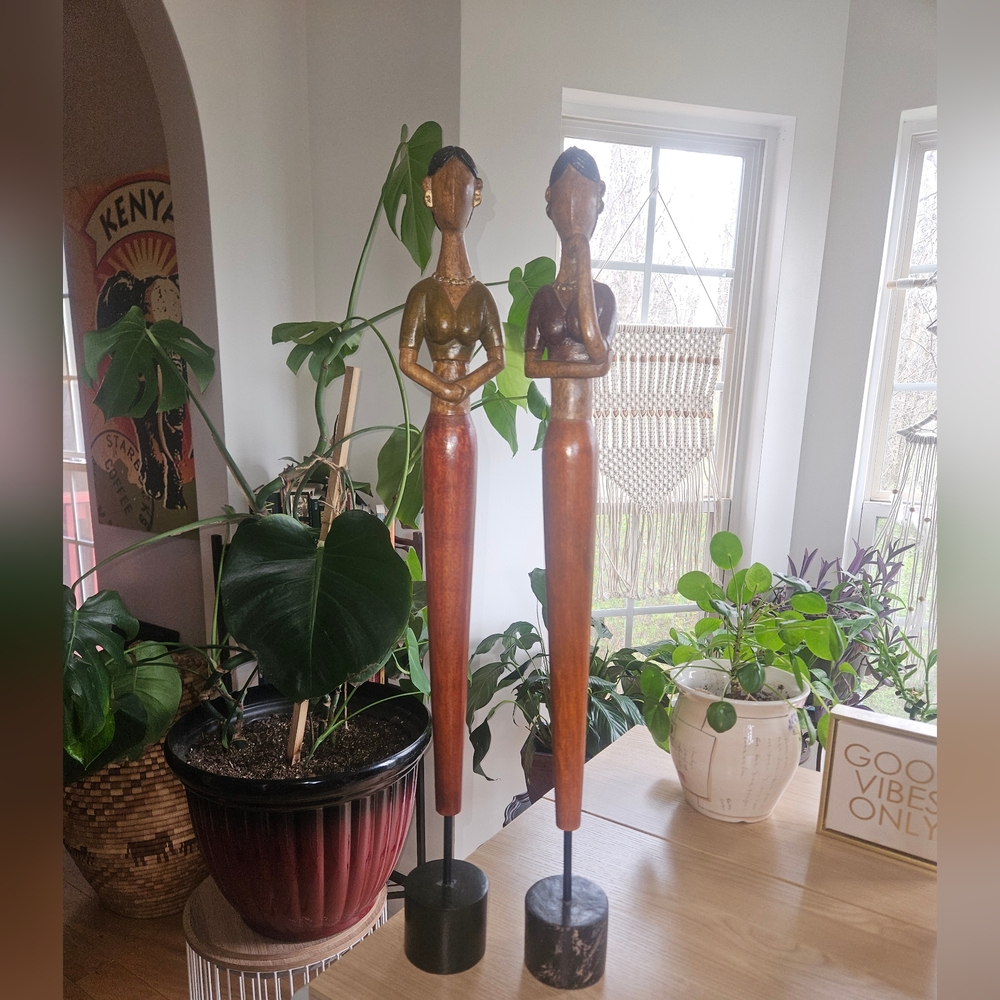 Set Of 2 Pier 1 Carved Wooden Ethnic Women Figurines